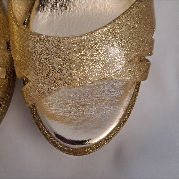 Sz 8 Gold Glitter Jelly Block High Heel Sandals Shoes NEW Platform Meta… - Picture 6 of 8